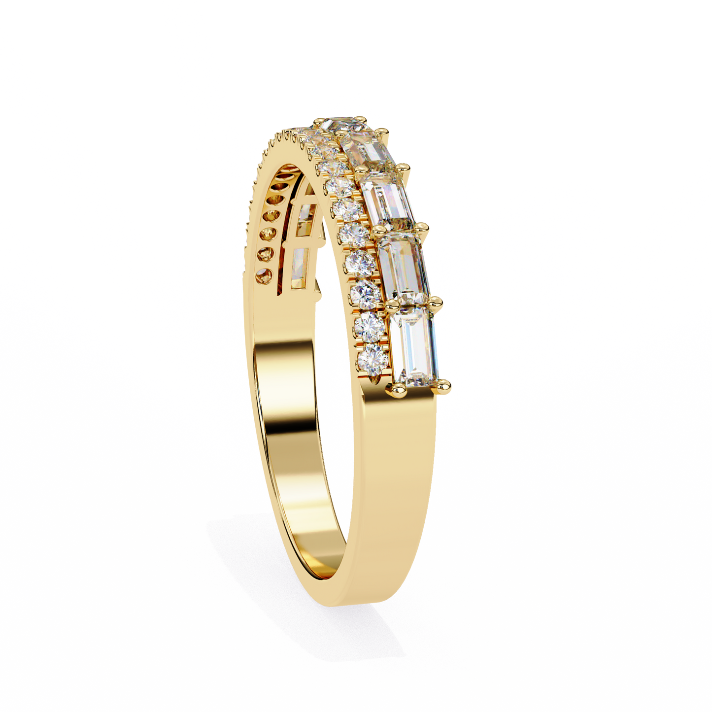 Baguette and Round Diamond Band Yellow Gold