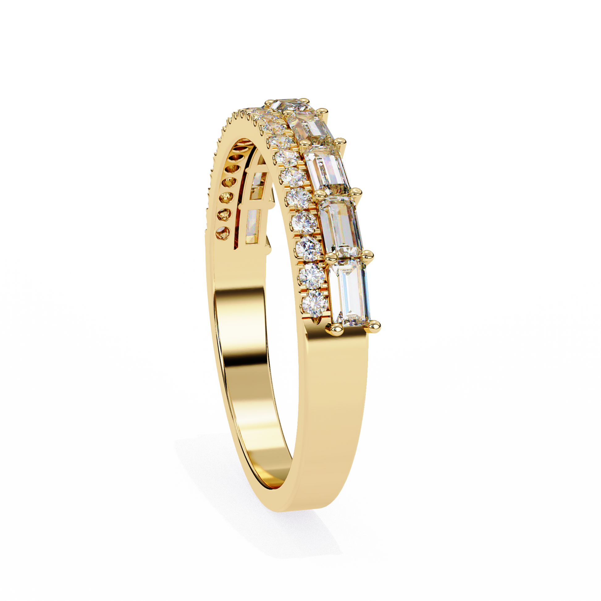 Baguette and Round Diamond Band Yellow Gold