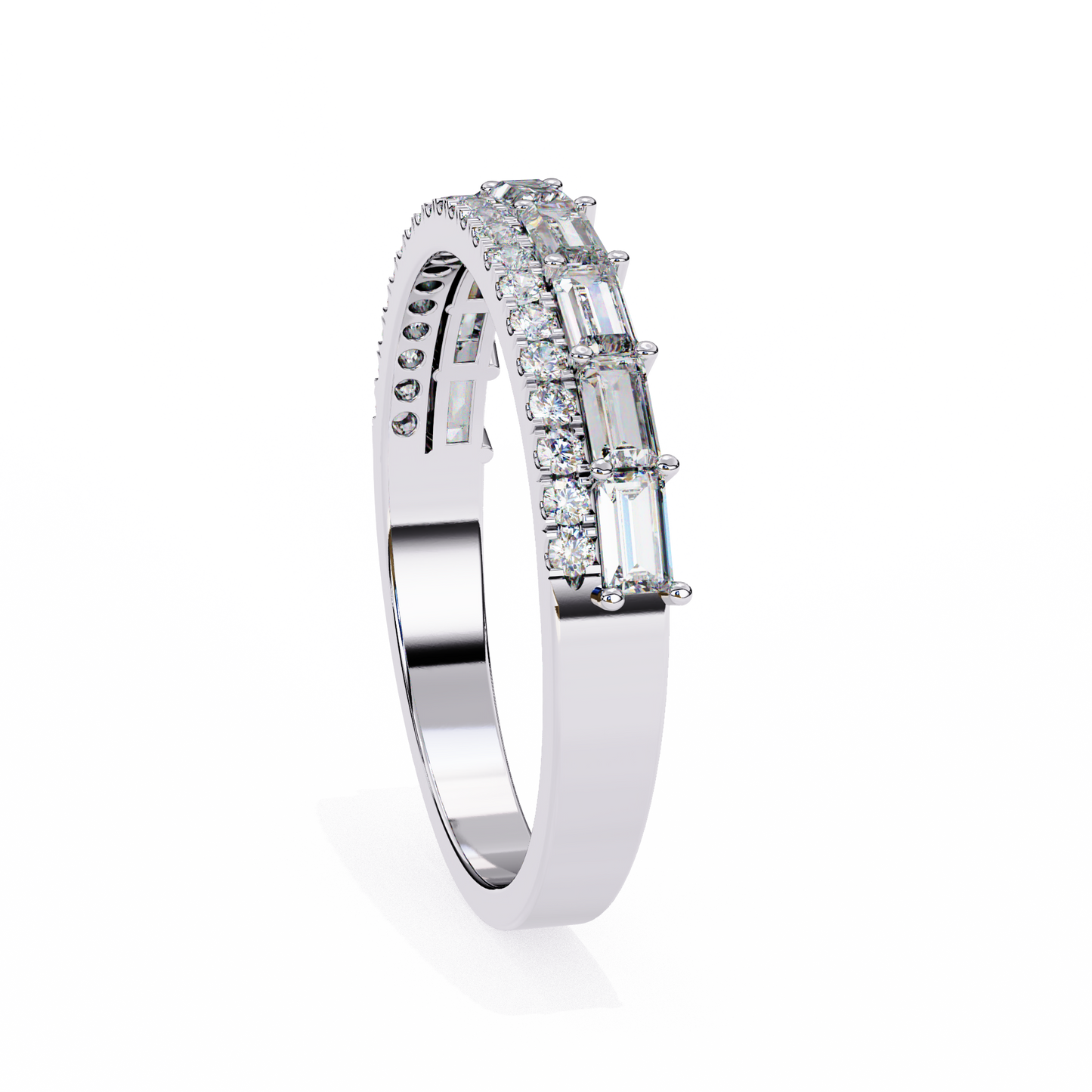 Baguette and Round Diamond Band White Gold