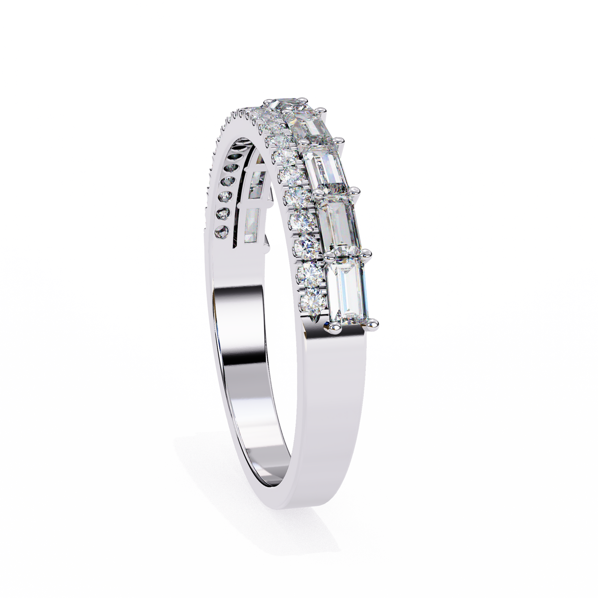 Baguette and Round Diamond Band White Gold