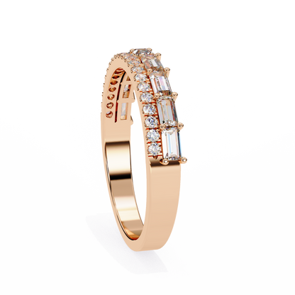 Baguette and Round Diamond Band Rose Gold