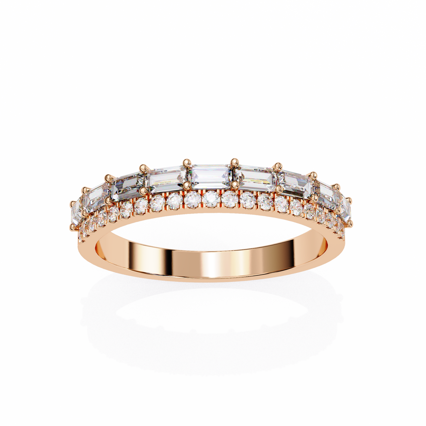 Baguette and Round Diamond Band Rose Gold