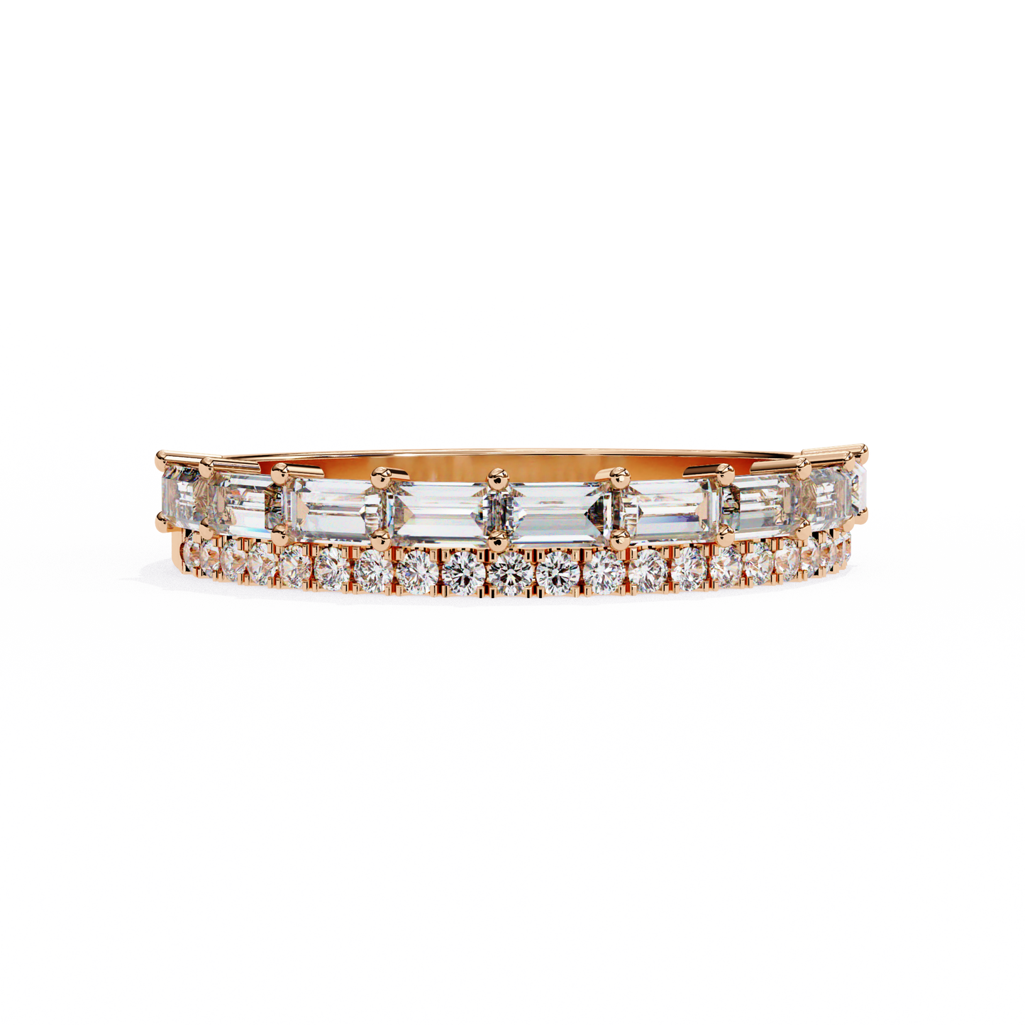 Baguette and Round Diamond Band Rose Gold