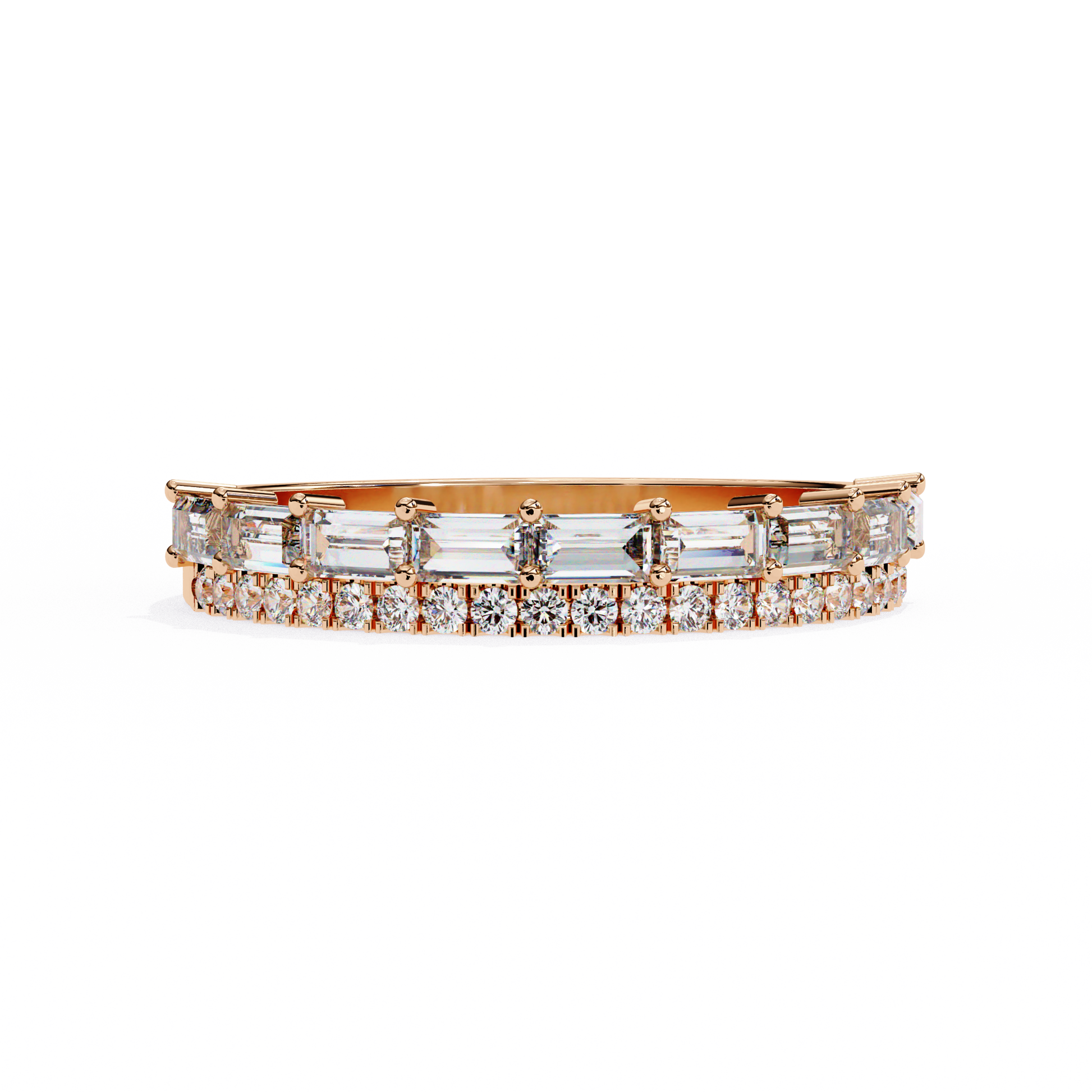 Baguette and Round Diamond Band Rose Gold
