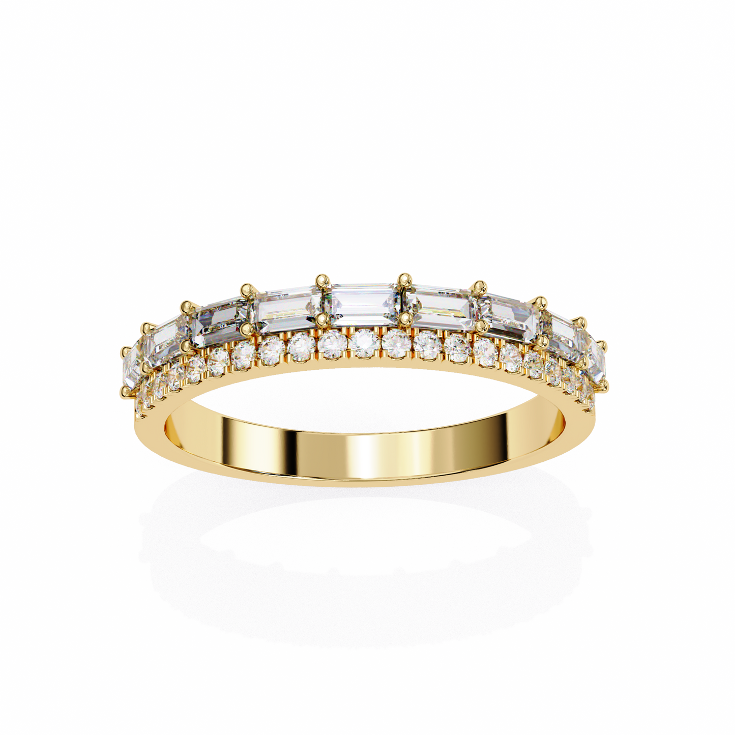 Baguette and Round Diamond Band Yellow Gold