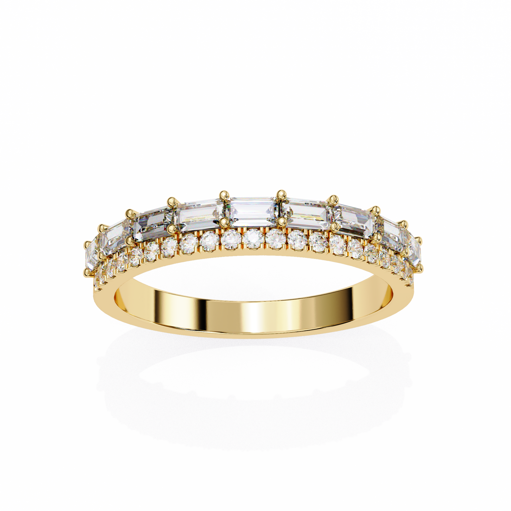 Baguette and Round Diamond Band Yellow Gold