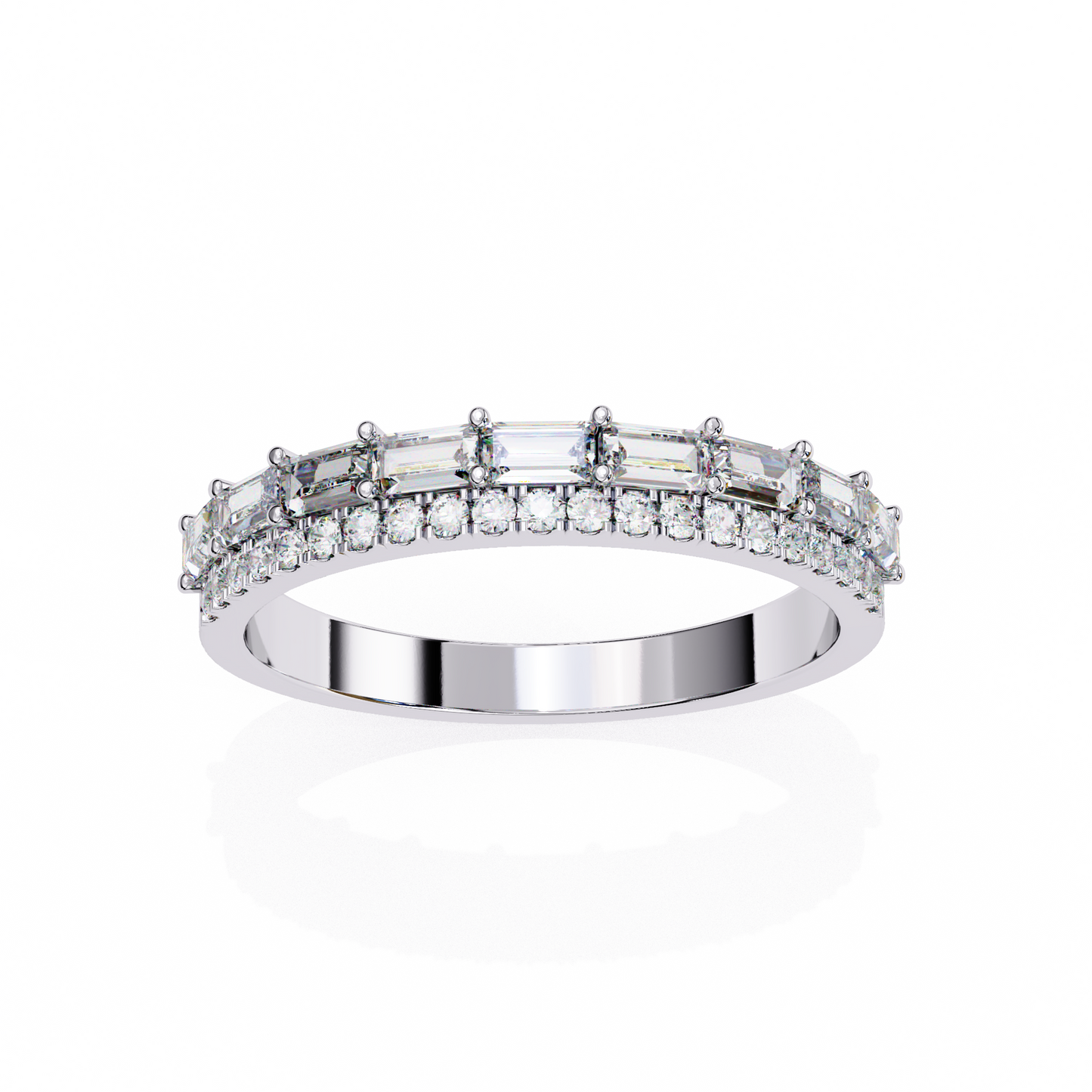 Baguette and Round Diamond Band White Gold