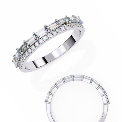Baguette and Round Diamond Band White Gold