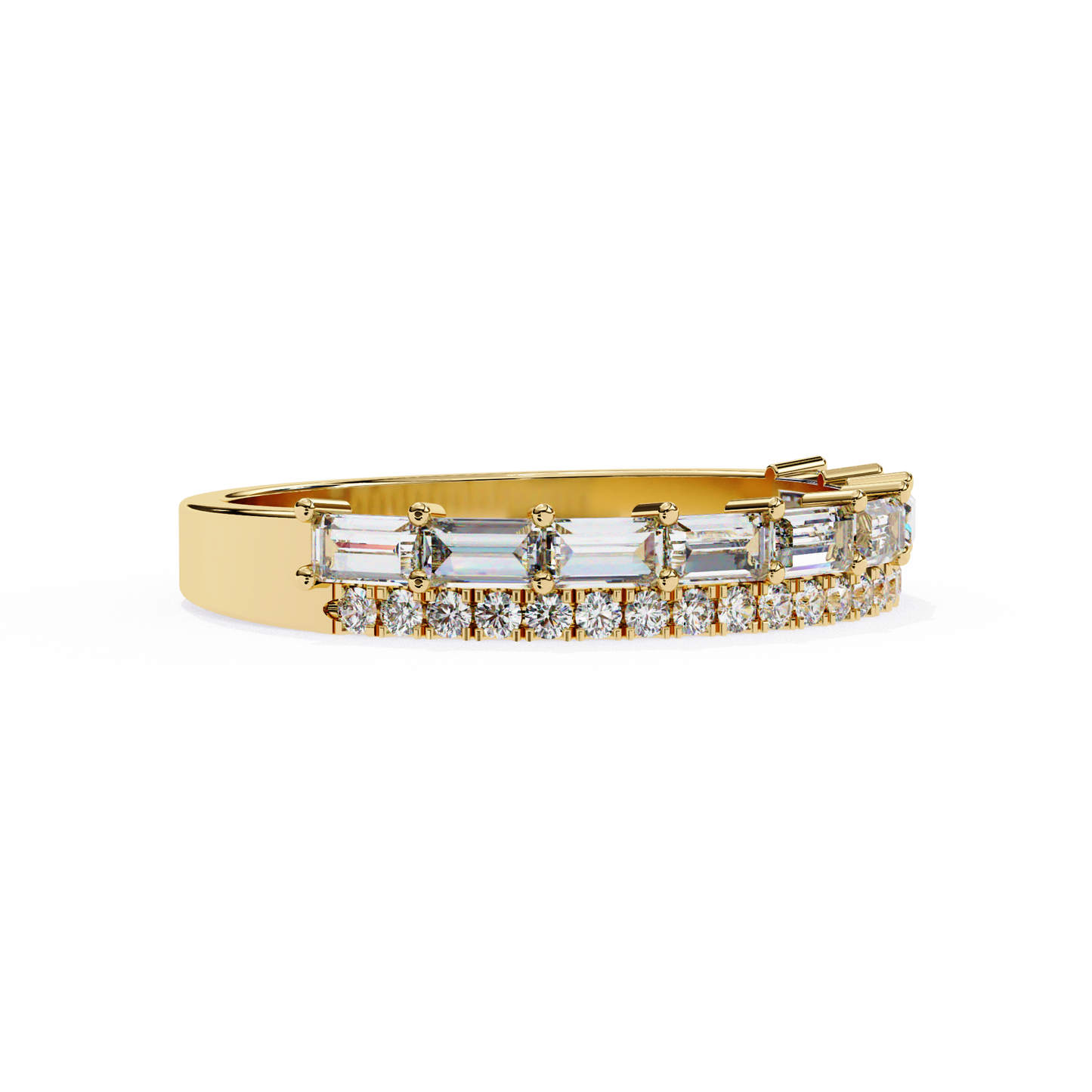 Baguette and Round Diamond Band Yellow Gold