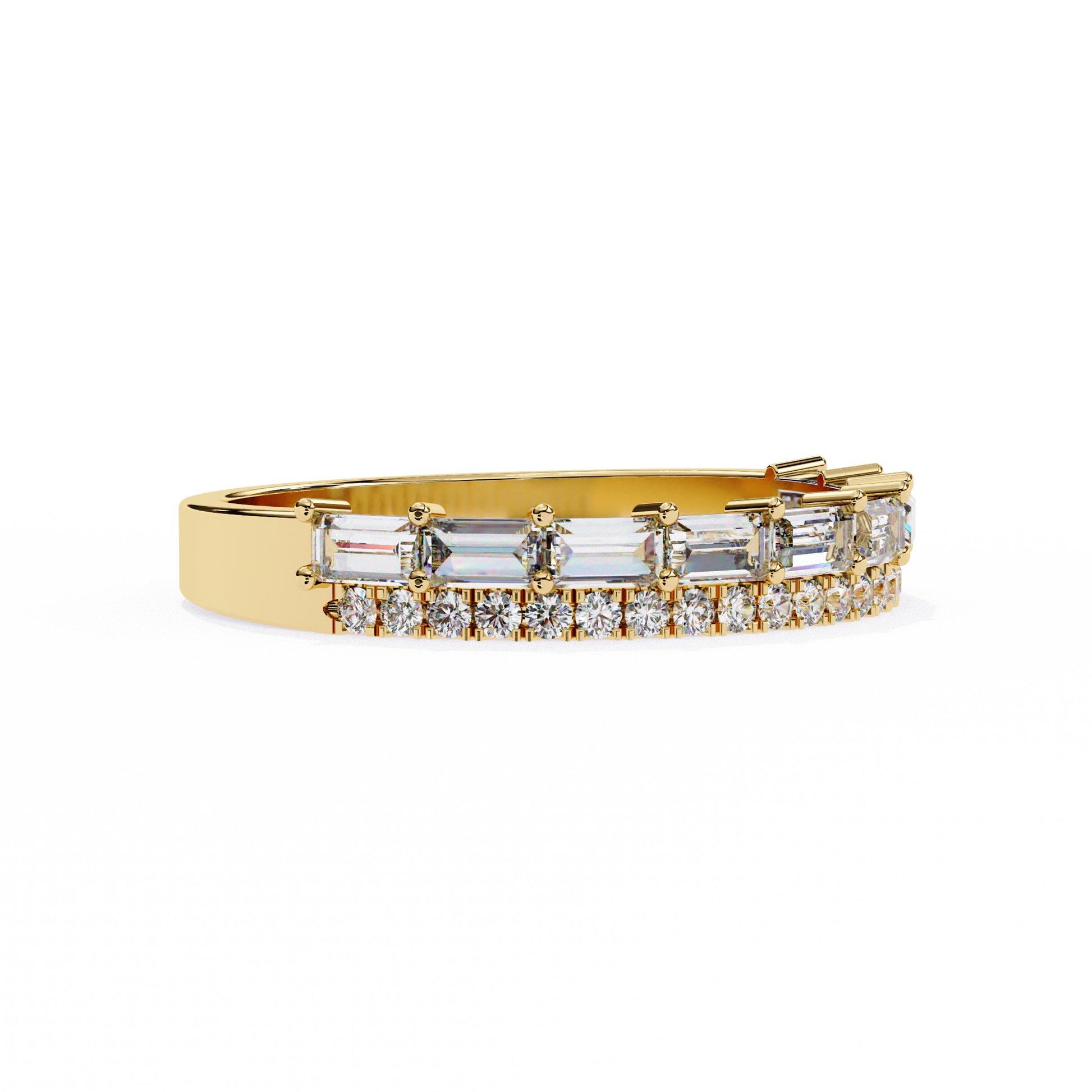Baguette and Round Diamond Band Yellow Gold