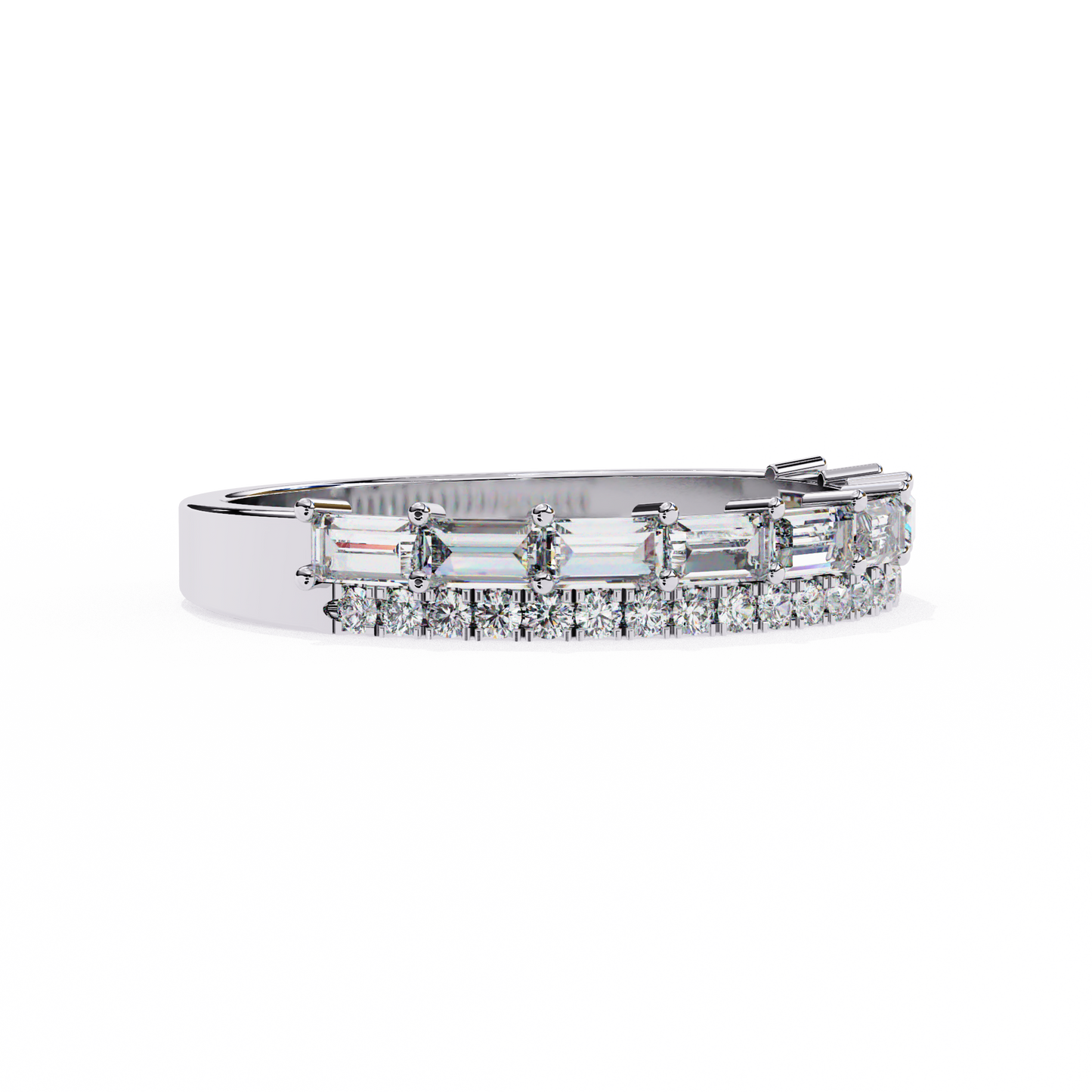 Baguette and Round Diamond Band White Gold