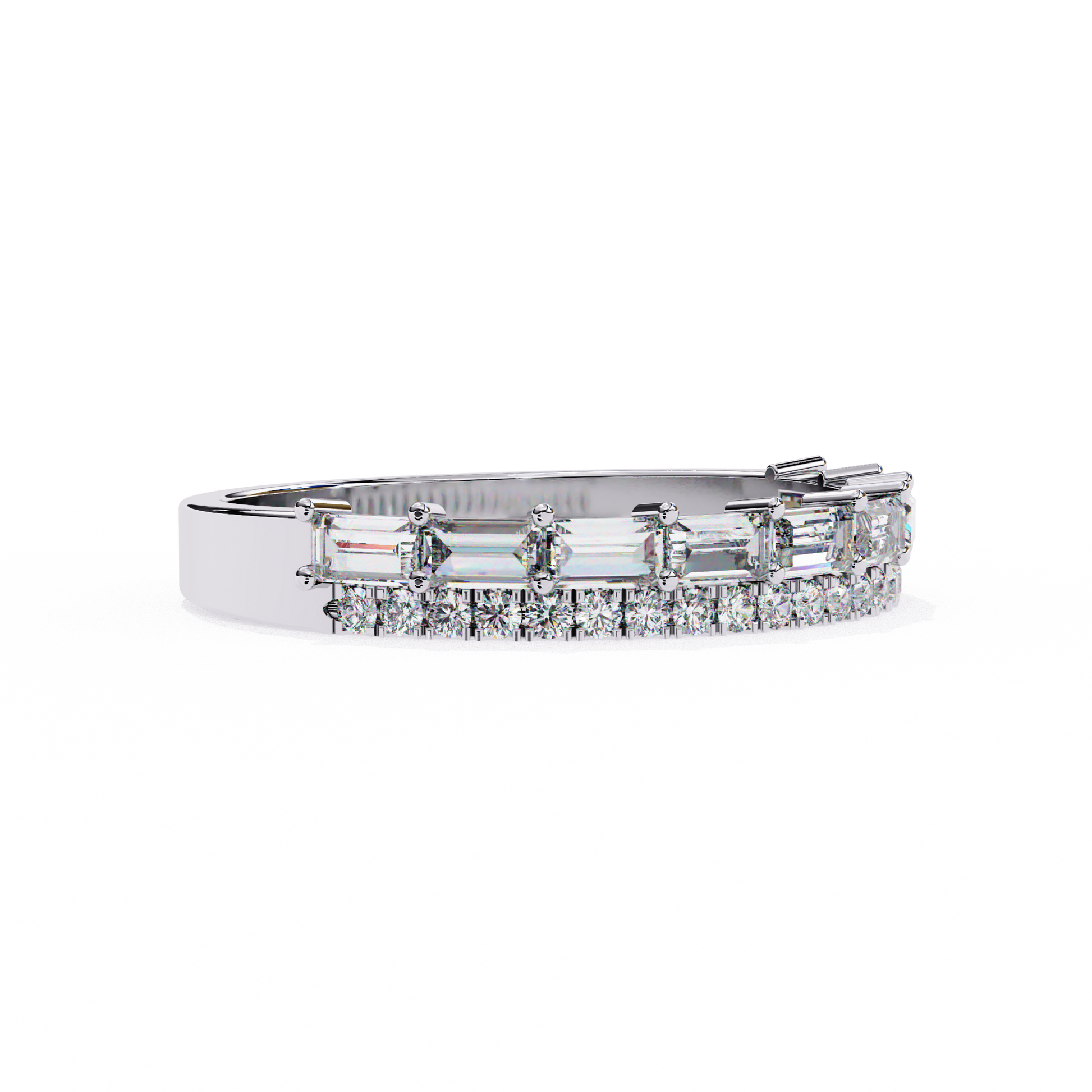 Baguette and Round Diamond Band White Gold