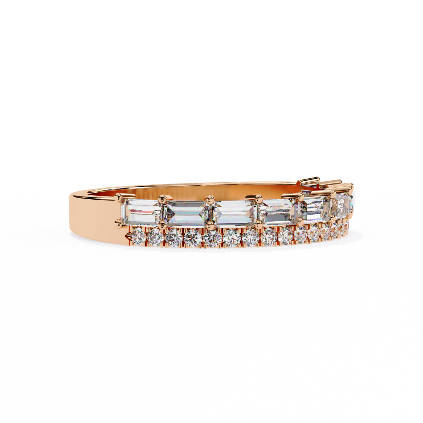 Baguette and Round Diamond Band Yellow Gold