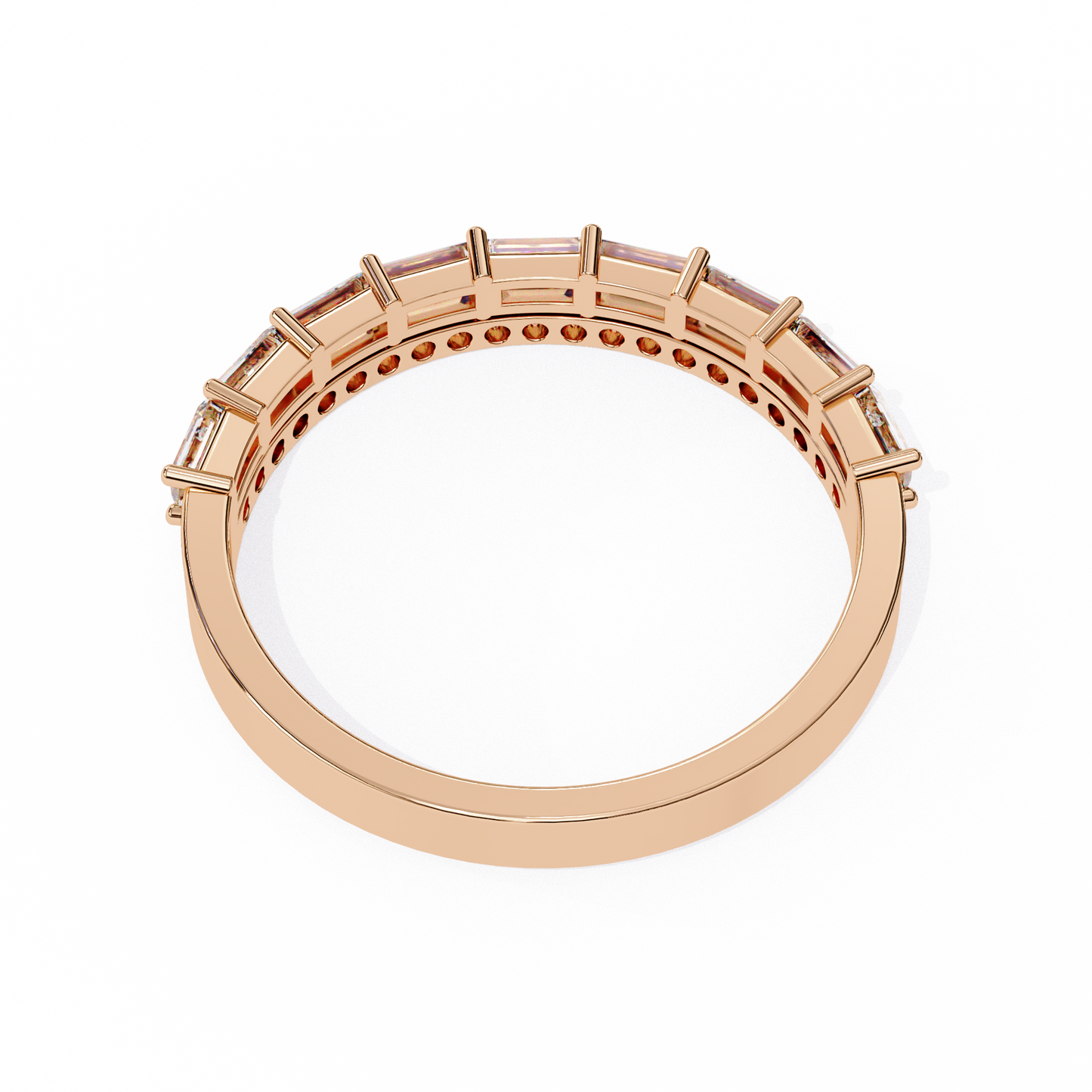 Baguette and Round Diamond Band Rose Gold