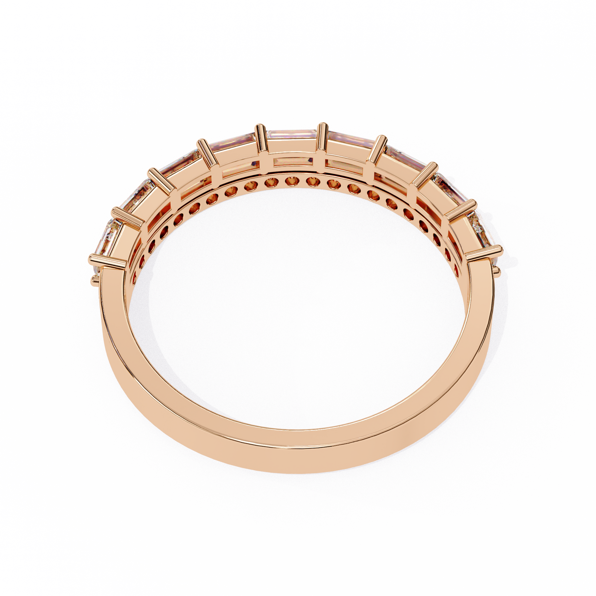 Baguette and Round Diamond Band Rose Gold