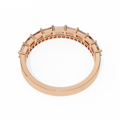 Baguette and Round Diamond Band Rose Gold