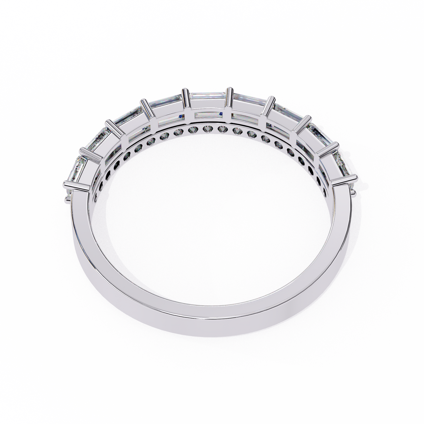 Baguette and Round Diamond Band White Gold