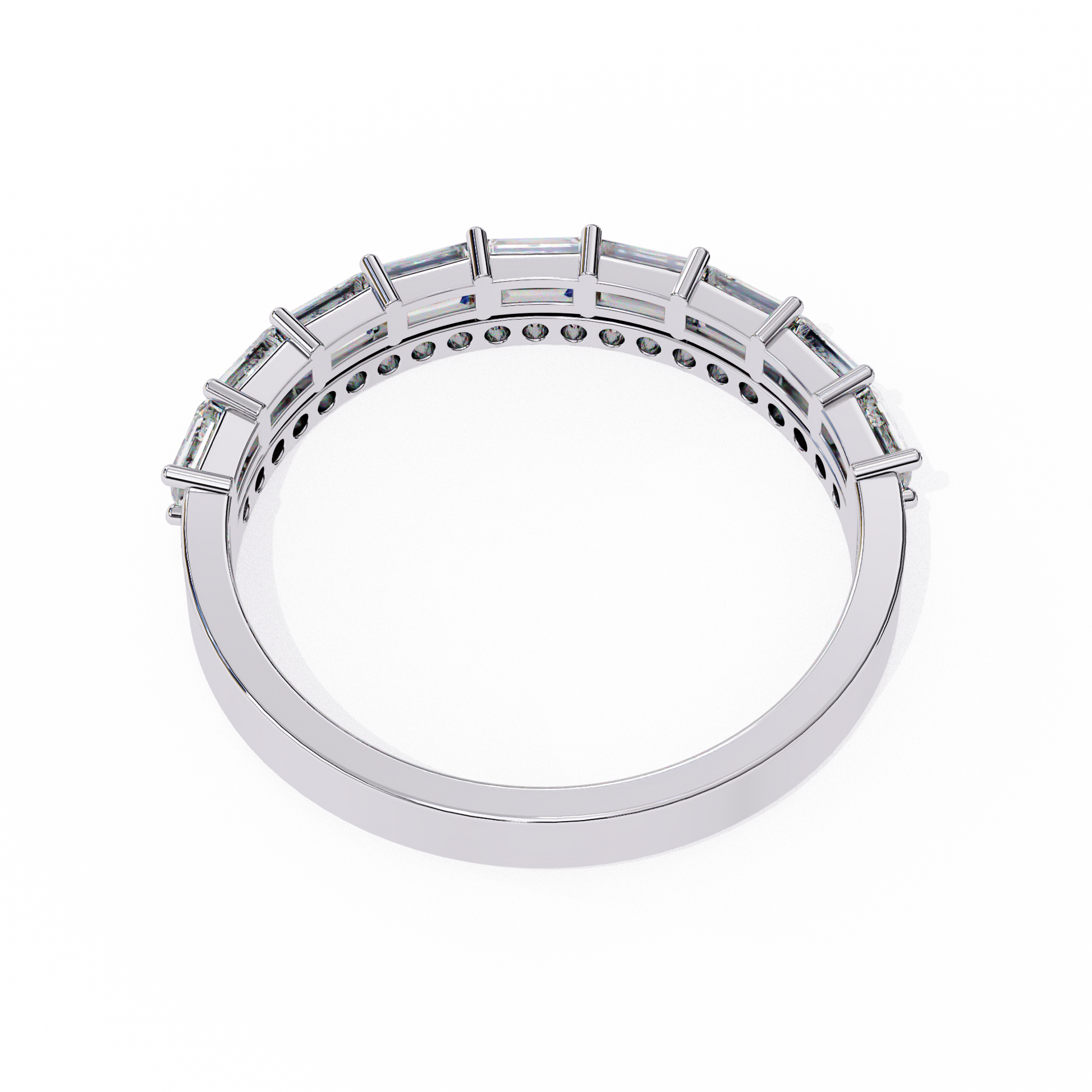 Baguette and Round Diamond Band White Gold