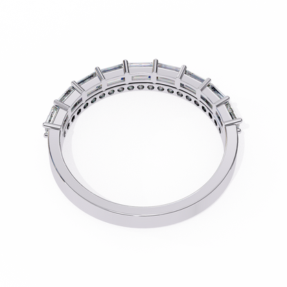 Baguette and Round Diamond Band White Gold