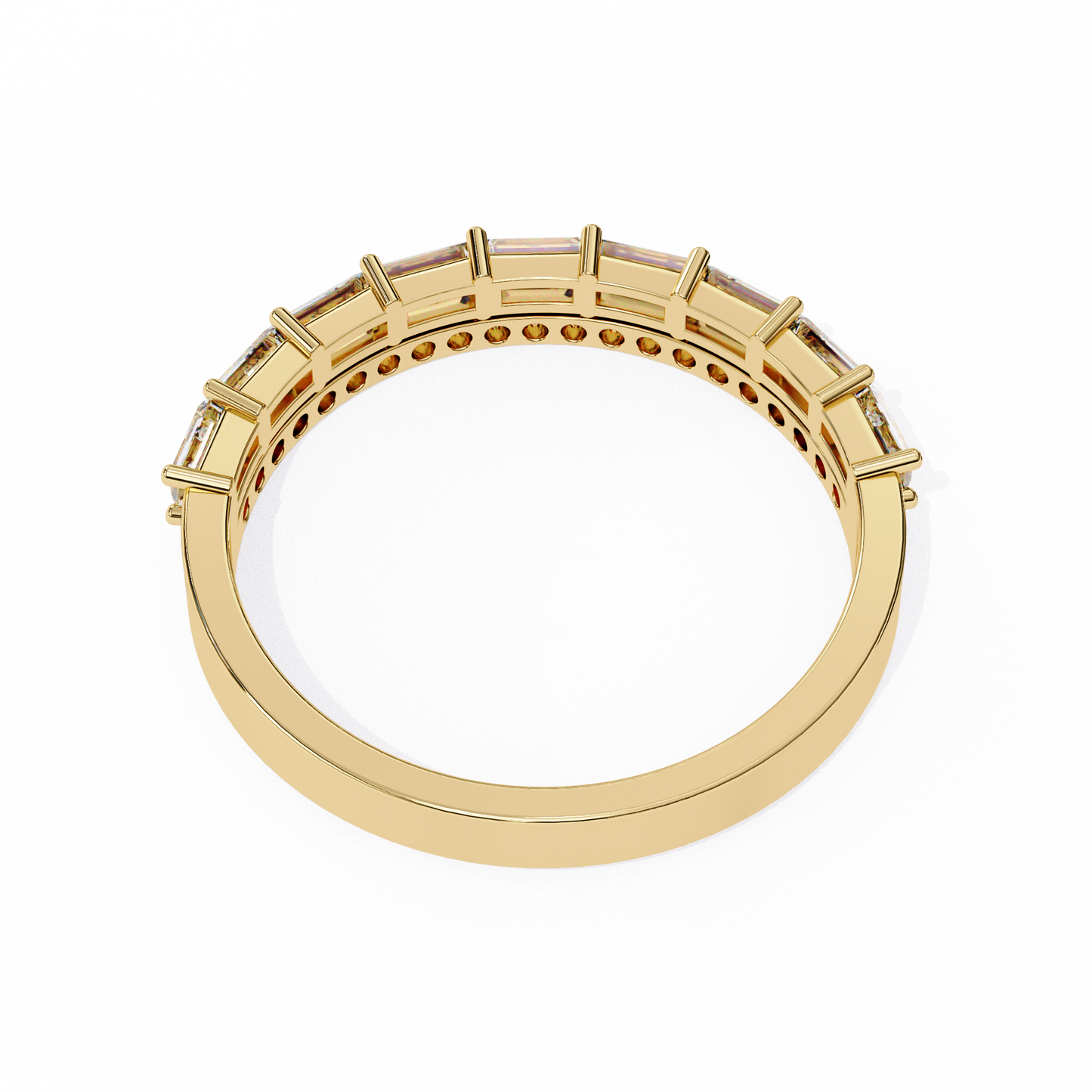 Baguette and Round Diamond Band Yellow Gold