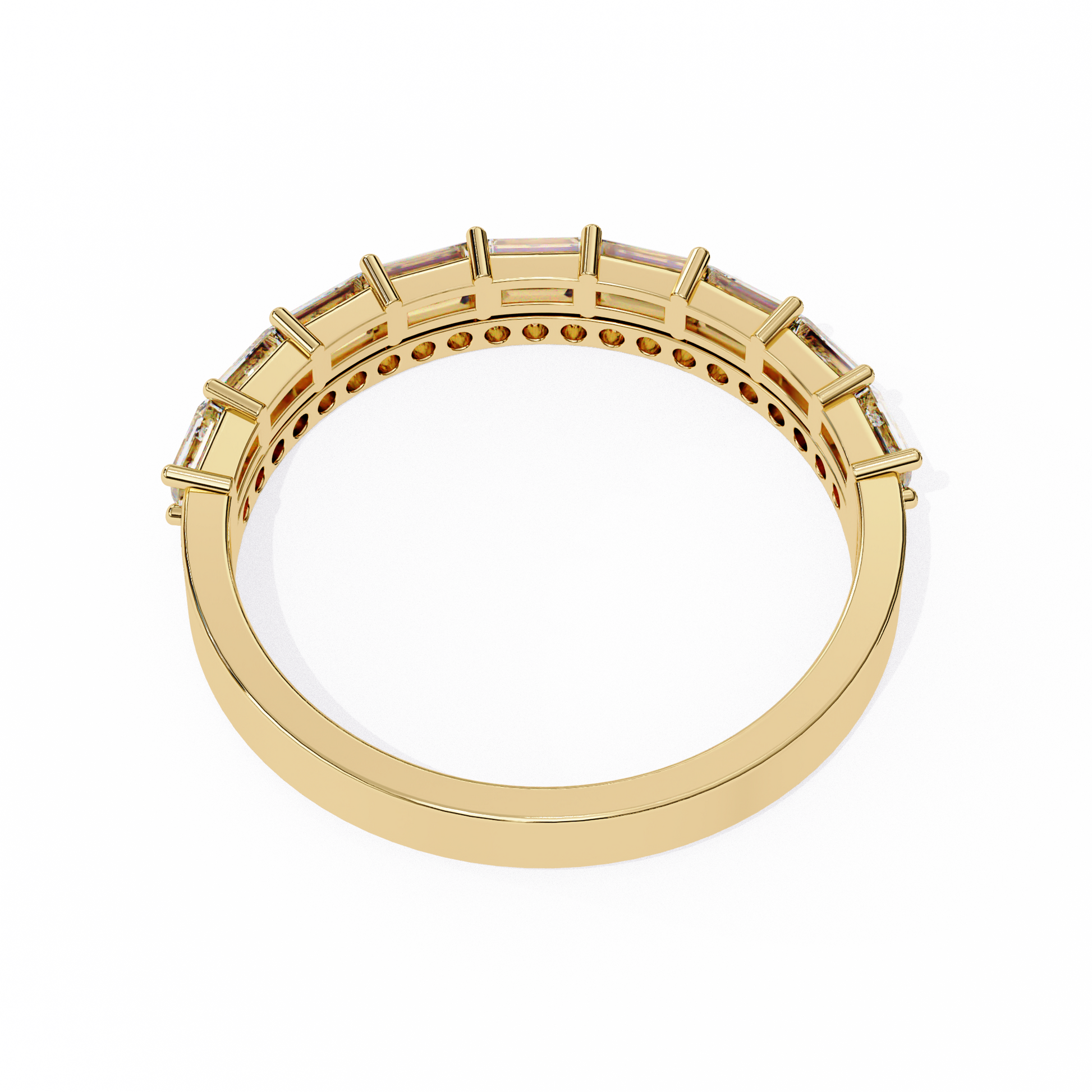 Baguette and Round Diamond Band Yellow Gold
