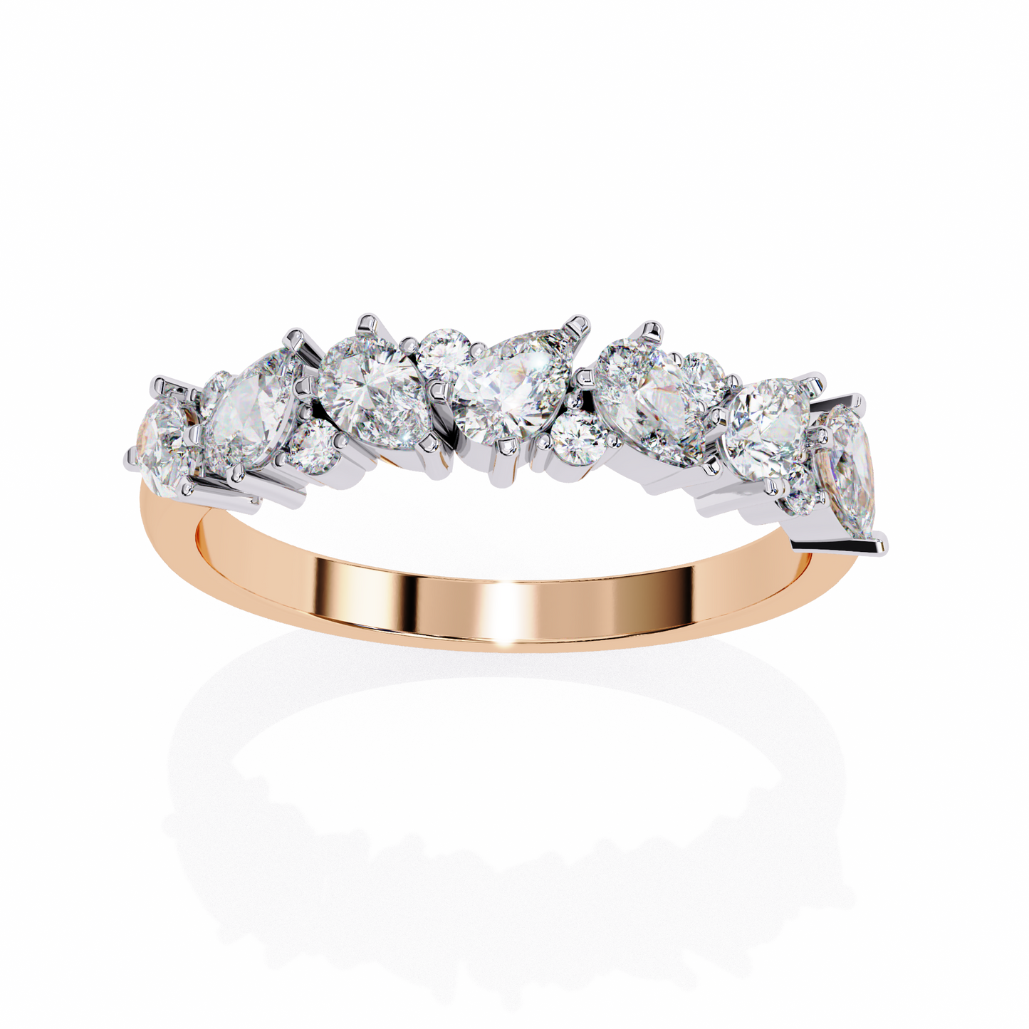 Pear and Round Diamond Band Rose Glod 