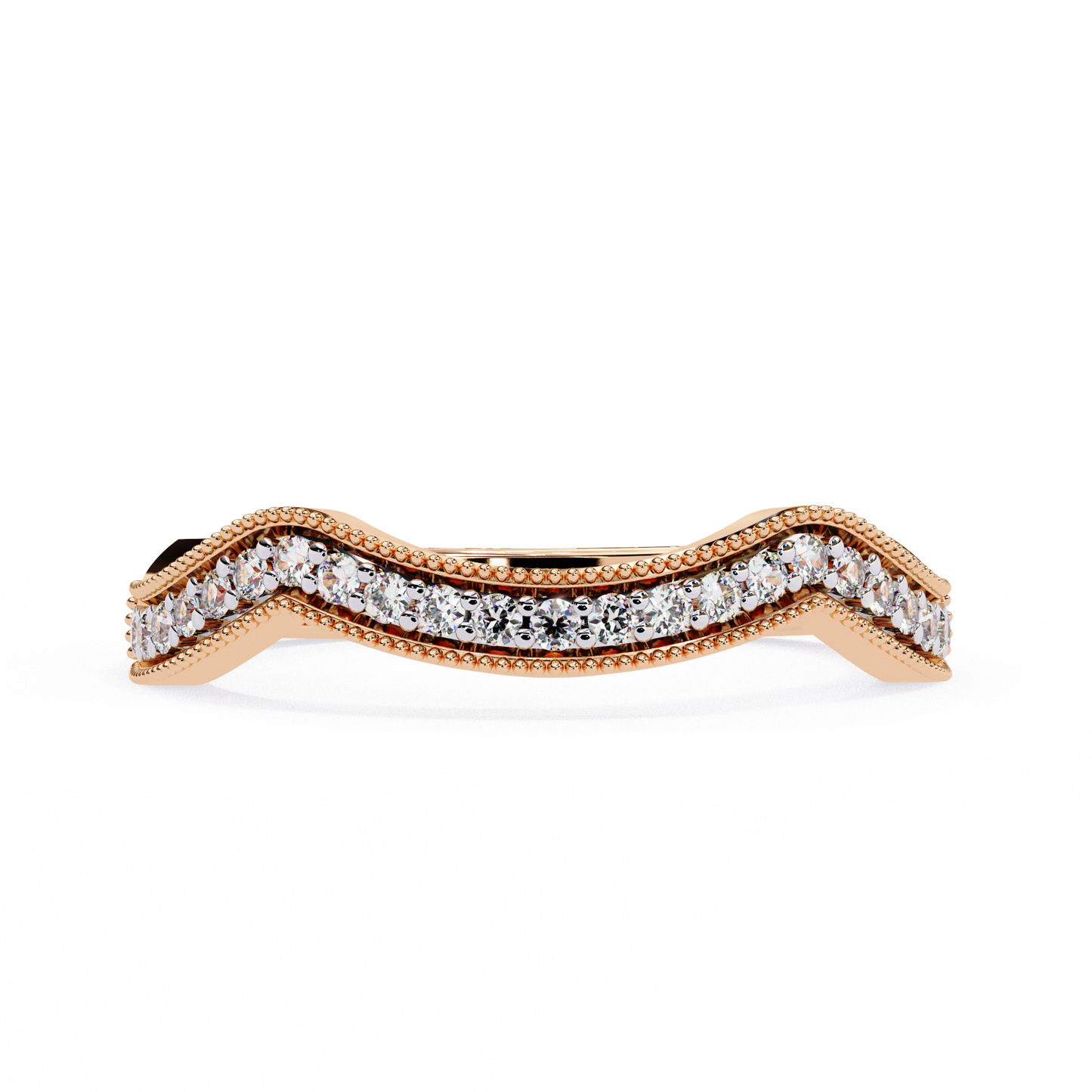 Curved Diamond Wedding Band Rose Gold 