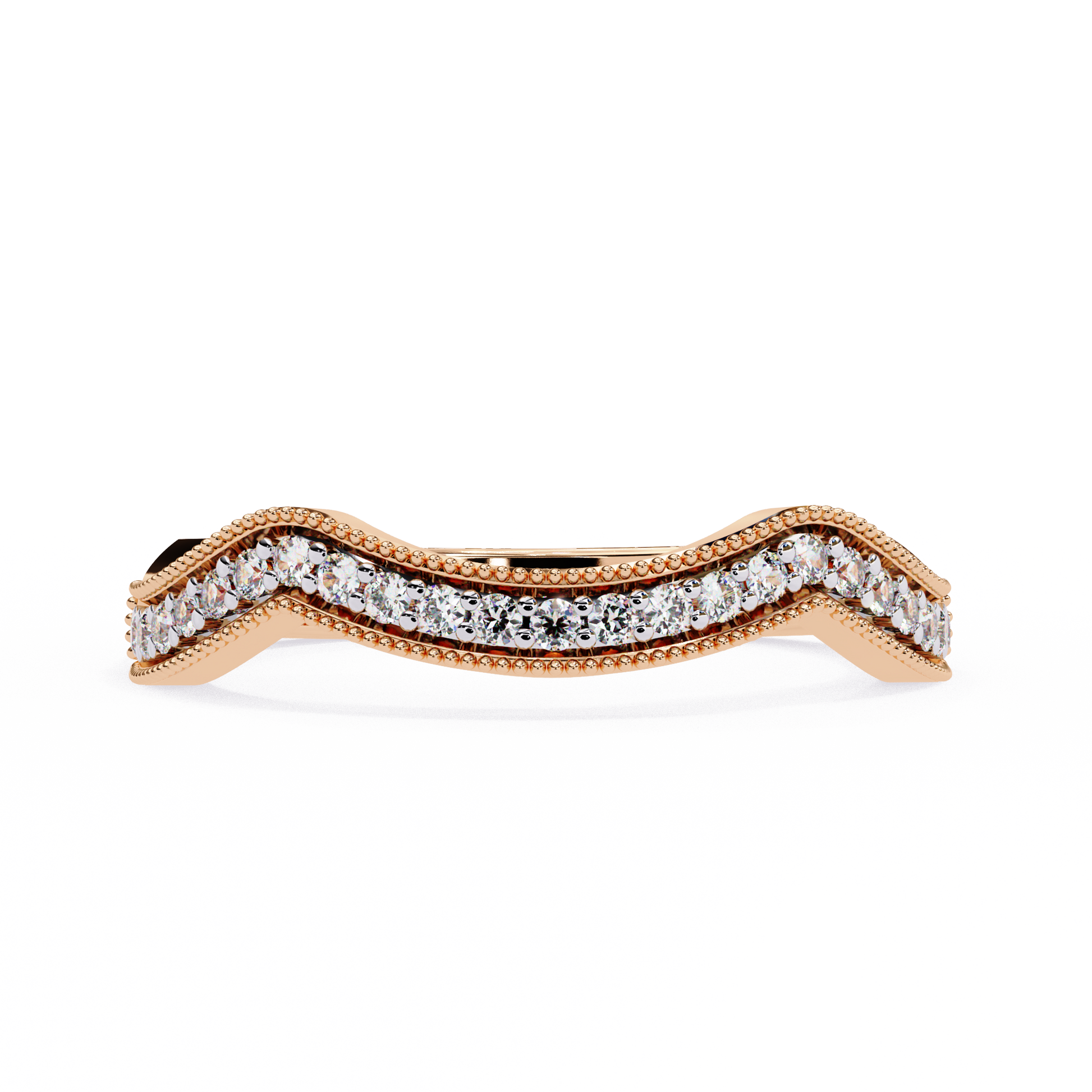 Curved Diamond Wedding Band Rose Gold 