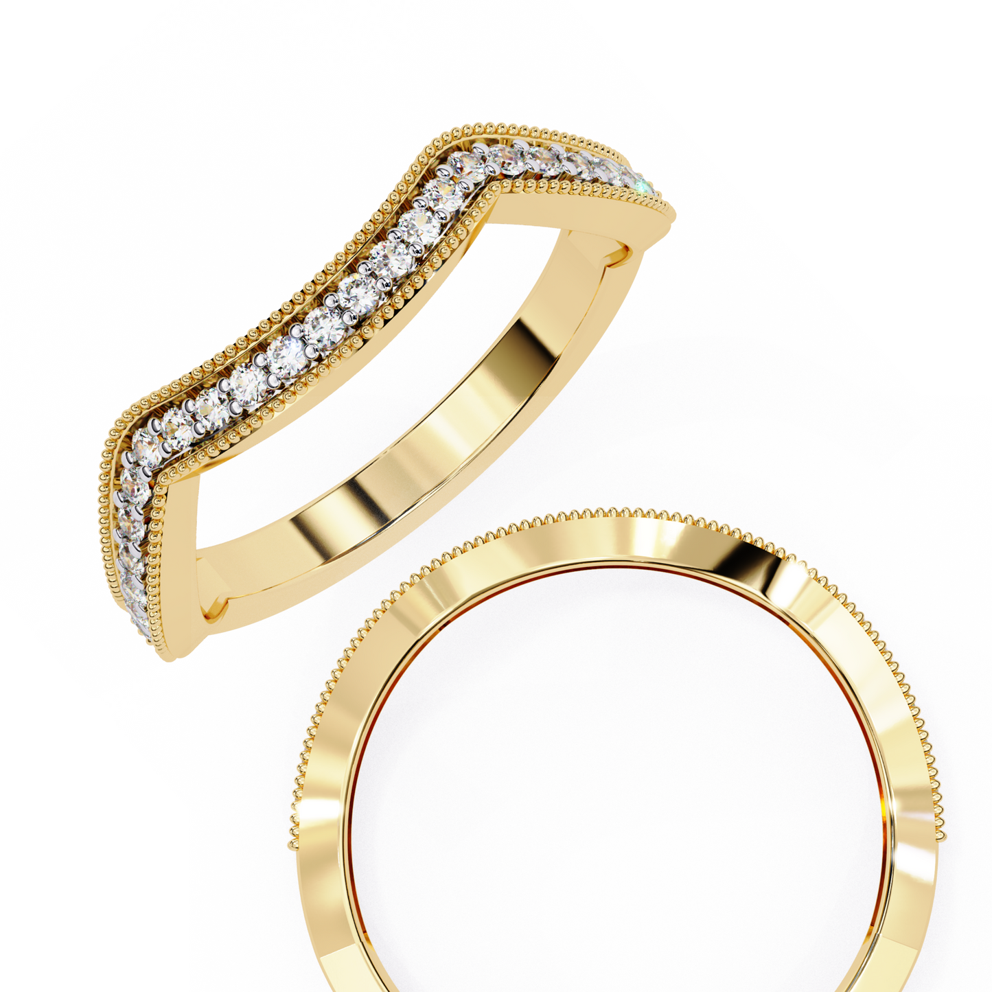 Curved Diamond Wedding Band Yellow Gold 