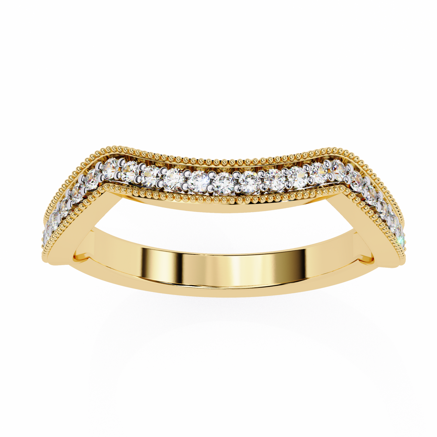 Curved Diamond Wedding Band Yellow Gold 