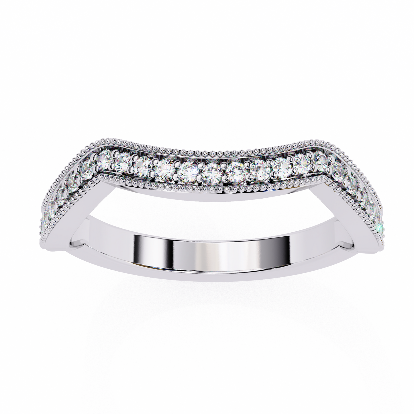 Curved Diamond Wedding Band White Gold 