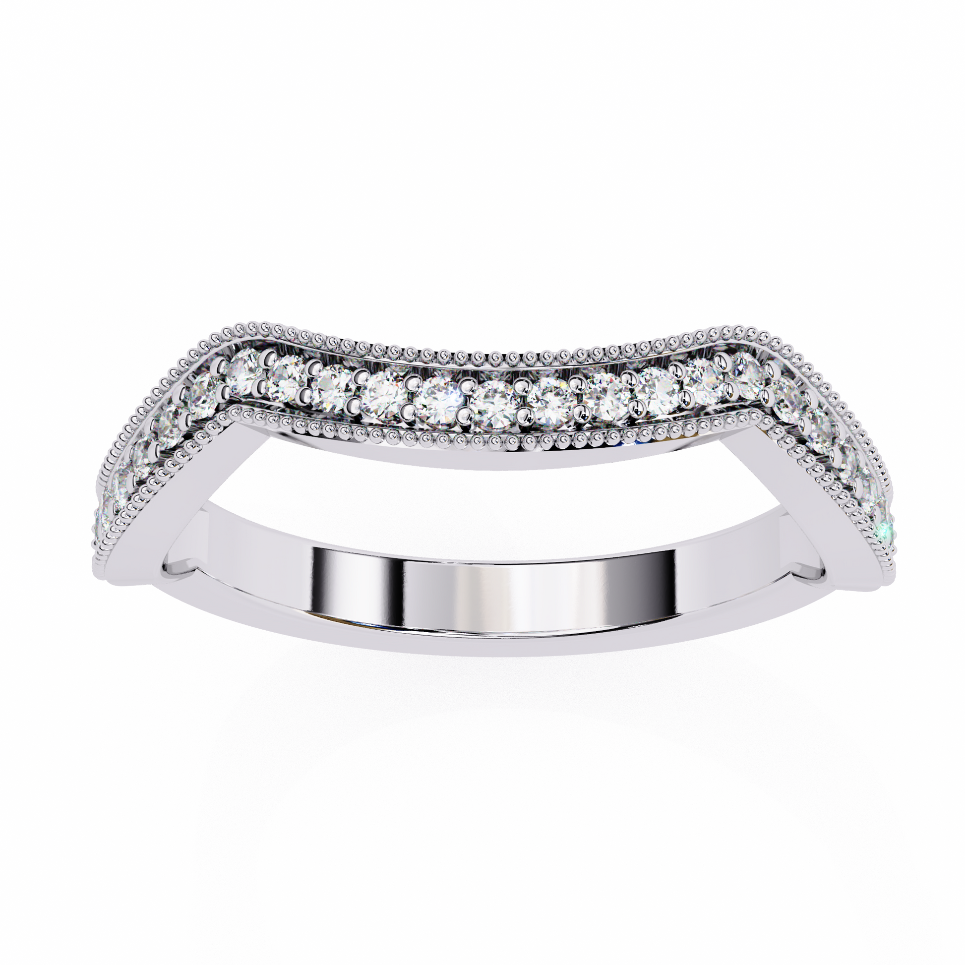 Curved Diamond Wedding Band White Gold 