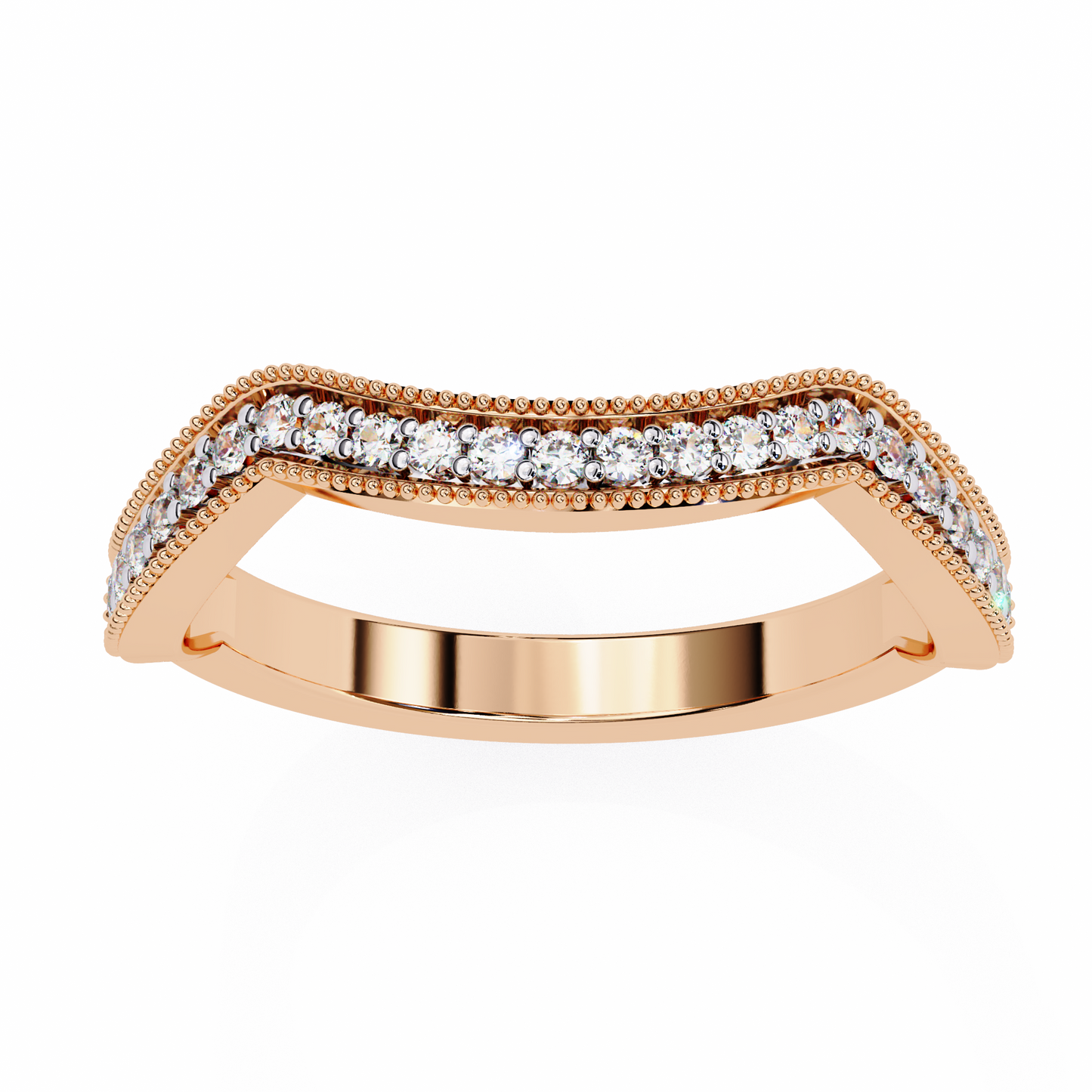 Curved Diamond Wedding Band Rose Gold 