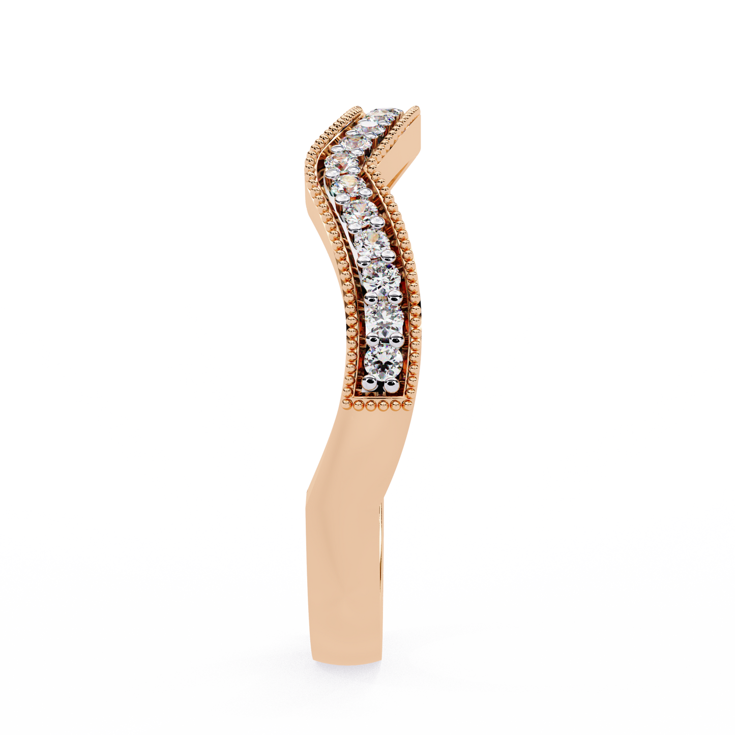 Curved Diamond Wedding Band Rose Gold 