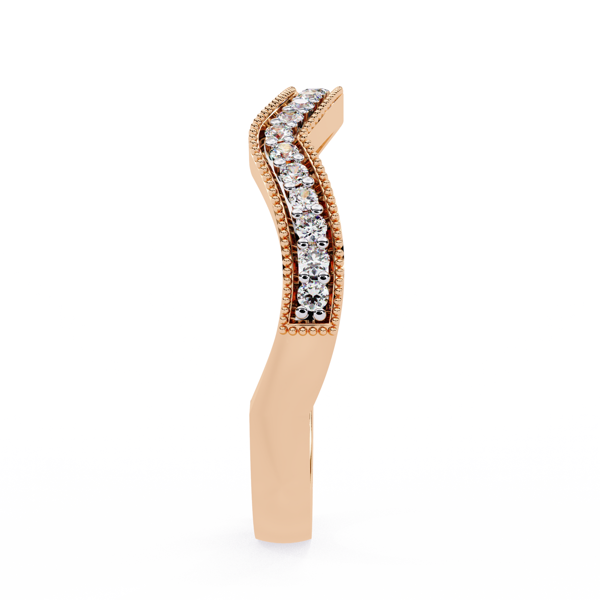 Curved Diamond Wedding Band Rose Gold 