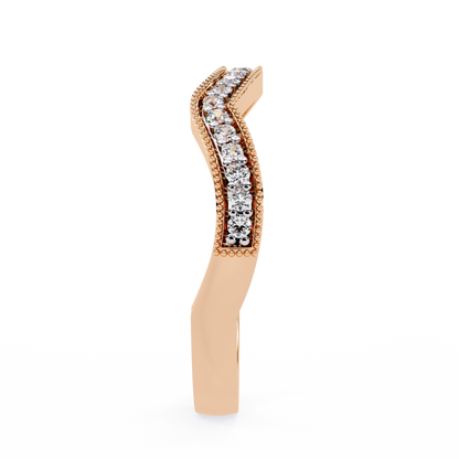 Curved Diamond Wedding Band Rose Gold 