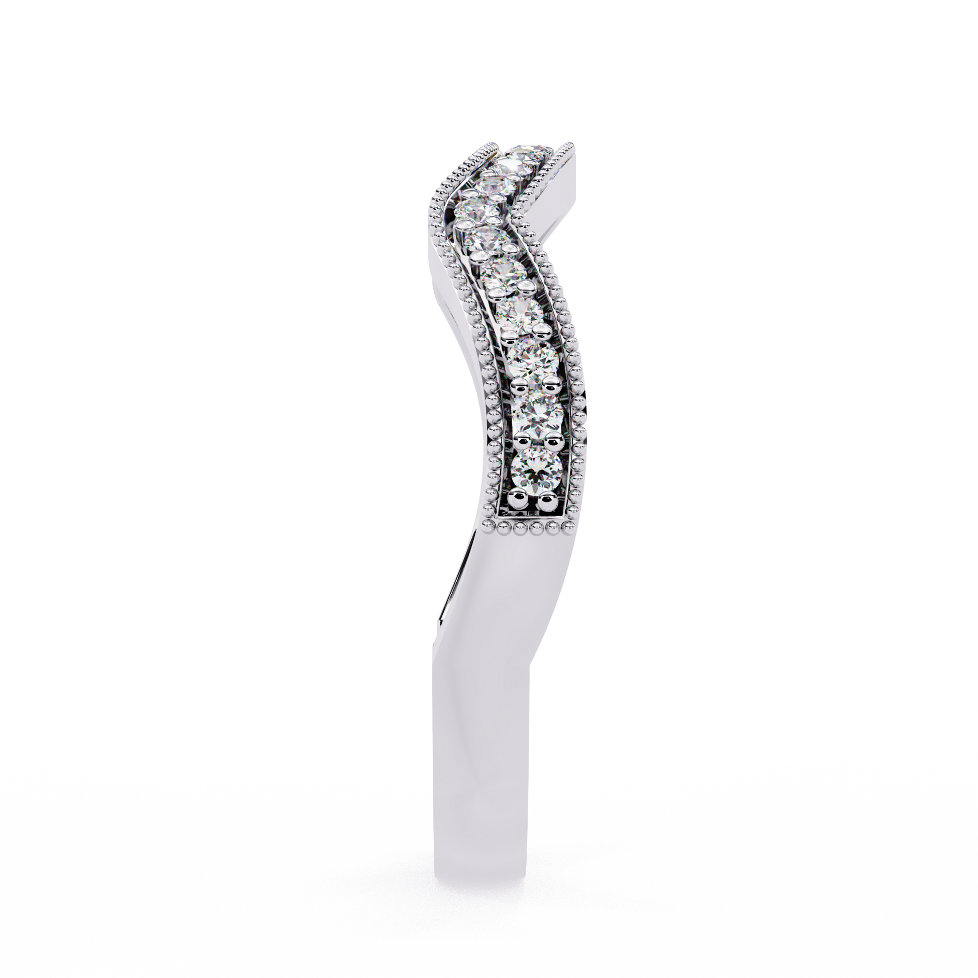Curved Diamond Wedding Band White Gold 