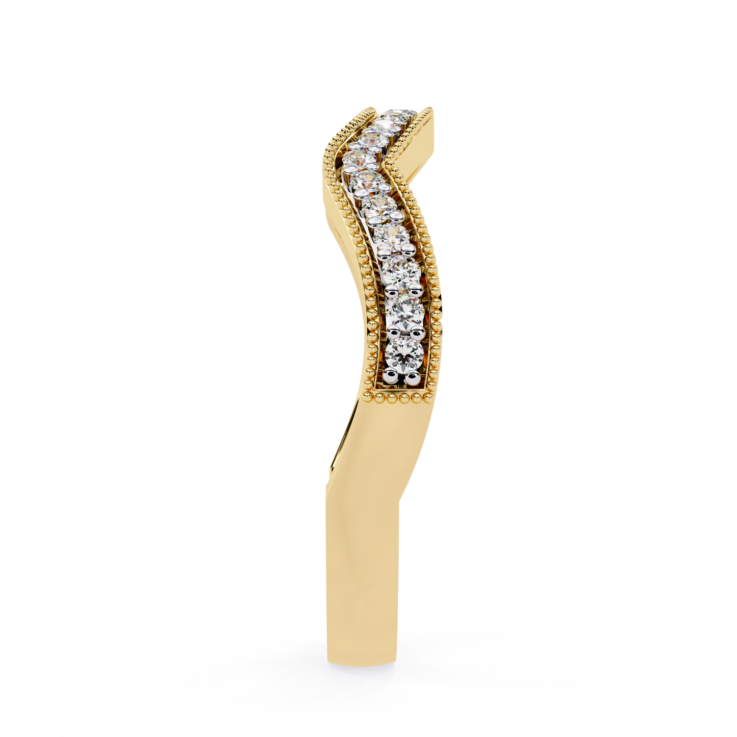 Curved Diamond Wedding Band Yellow Gold 