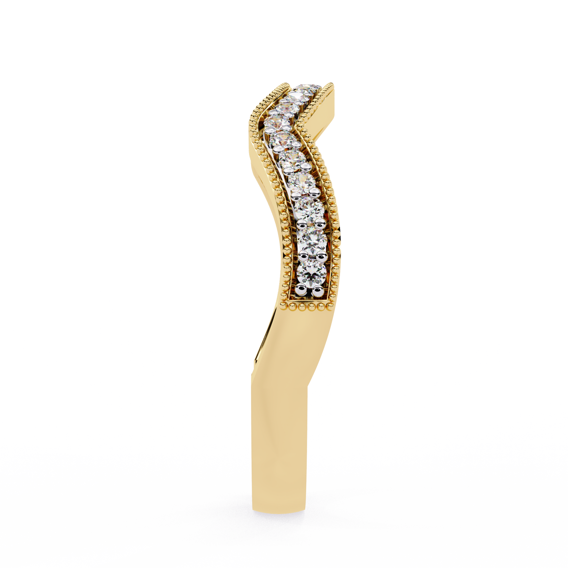 Curved Diamond Wedding Band Yellow Gold 