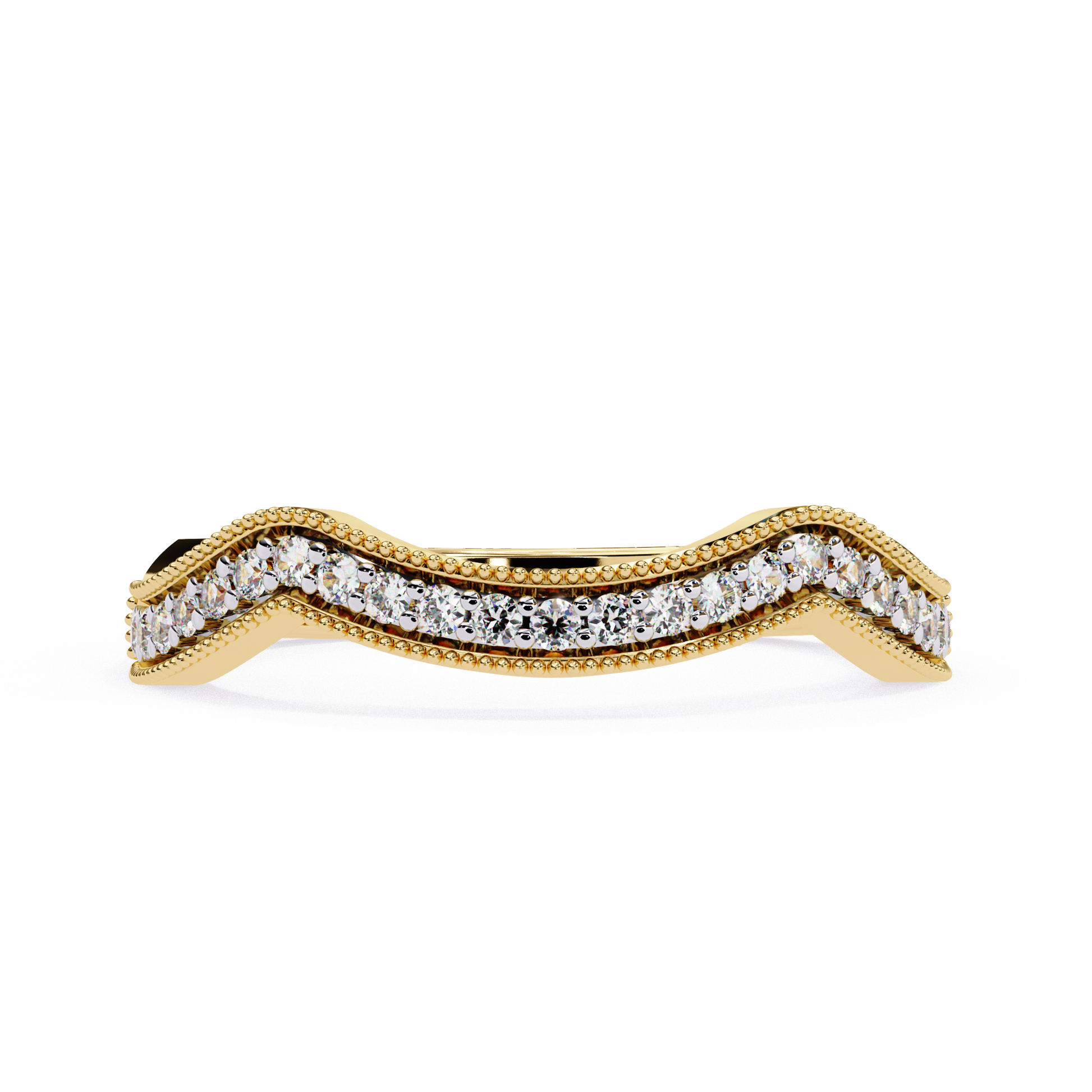 Curved Diamond Wedding Band Yellow Gold 