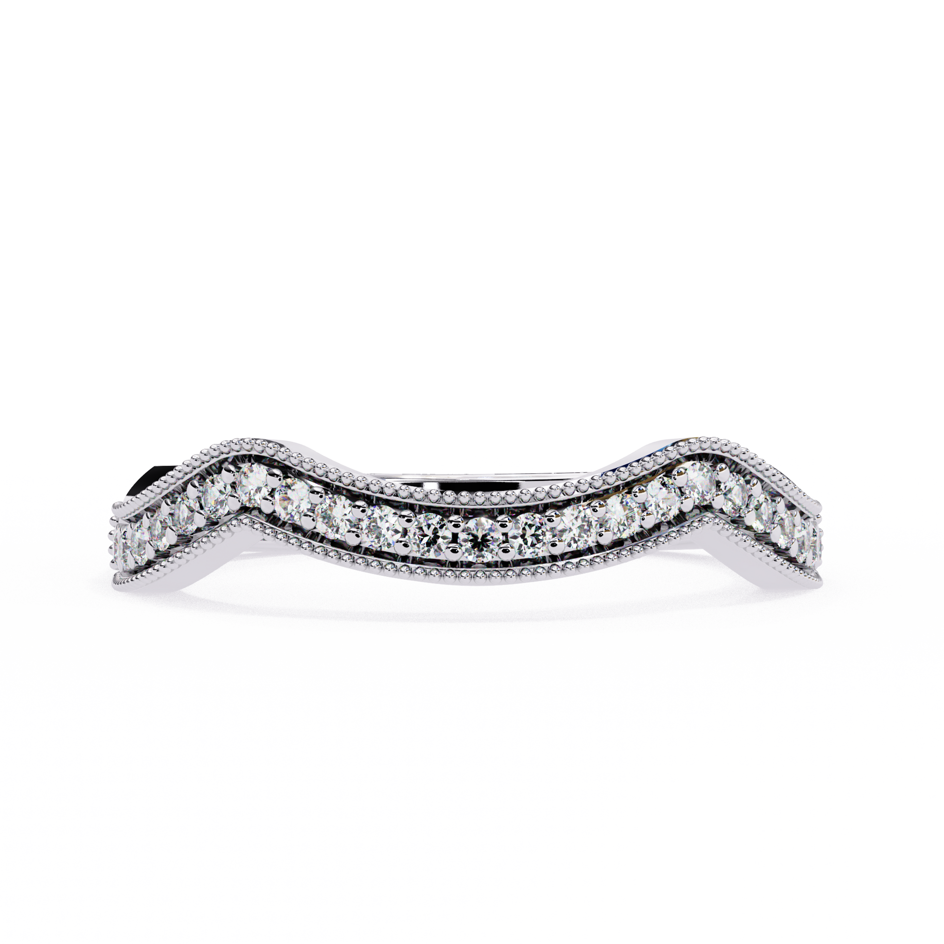 Curved Diamond Wedding Band White Gold 