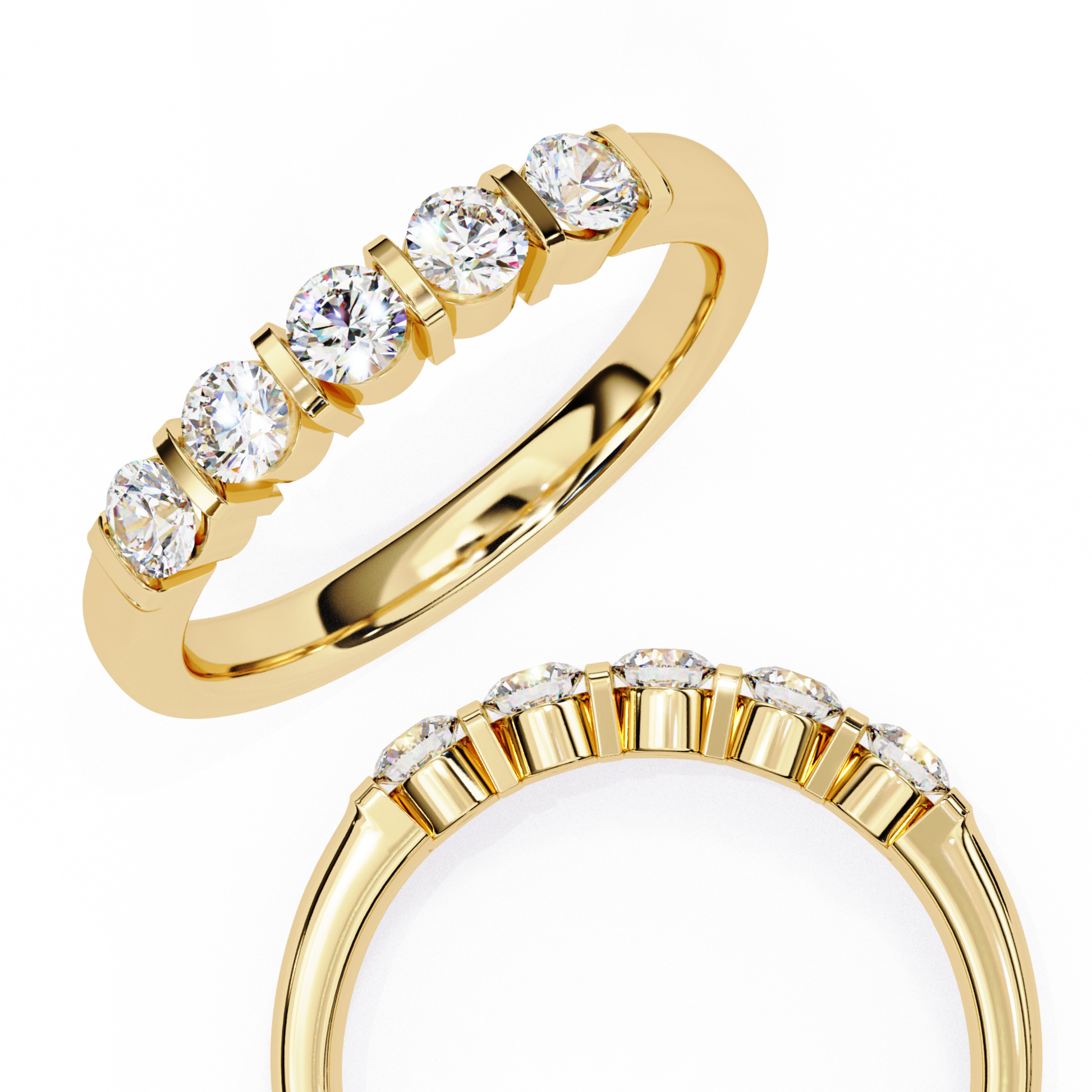 Five Stone Diamond Band Yellow Gold