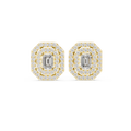 Emerald-Cut Diamond Double Halo Octagon Stud Earrings