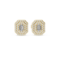 Emerald-Cut Diamond Double Halo Stud Earrings