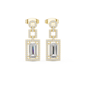 Geometric Art Deco Emerald-Cut Diamond Drop Earrings