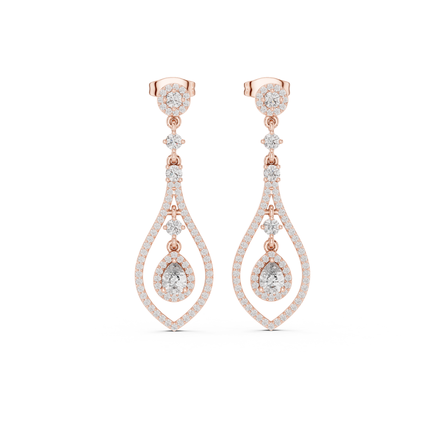 Pear-Cut Diamond Openwork Halo Drop Earrings