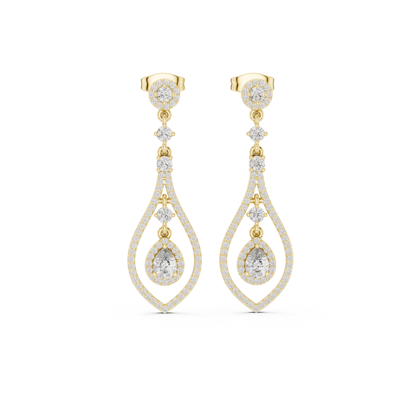 Pear-Cut Diamond Openwork Halo Drop Earrings