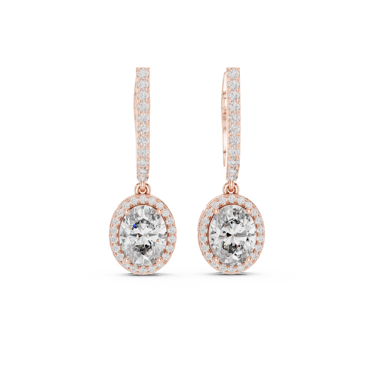 Oval Cut Halo Drop Earrings
