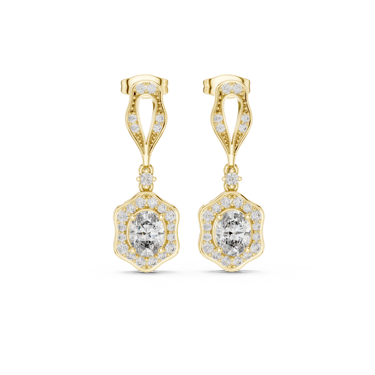 Vintage-Inspired Oval Diamond Halo Drop Earrings