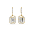 Emerald Cut Diamond Halo Drop Earrings
